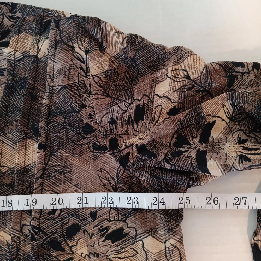 NY Collection Blouse Size‎ 3X V-Neck 3/4 Roll Tab Sleeve Mandarin Collar Browns - Picture 6 of 12